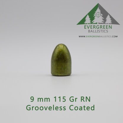 9mm 115 grain round nose grooveless coated bullet