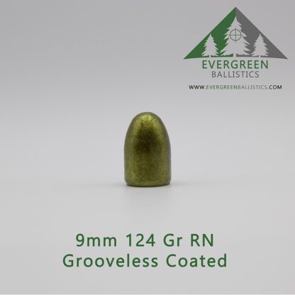 9mm 124 grain round nose grooveless coated bullet