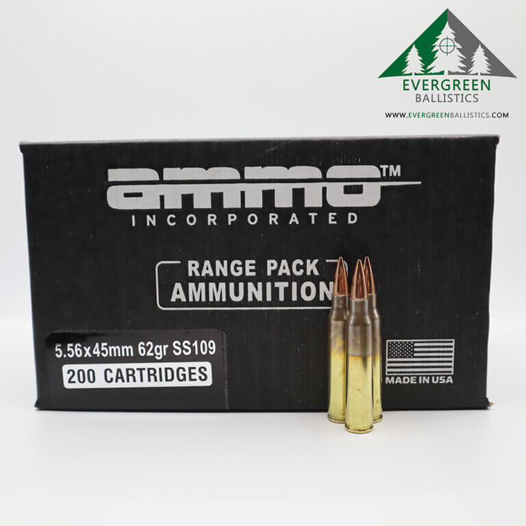 Ammo inc 5 56 62 gr ss109 range pack evergreen ballistics